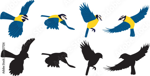 tits flying set in flat style, vector