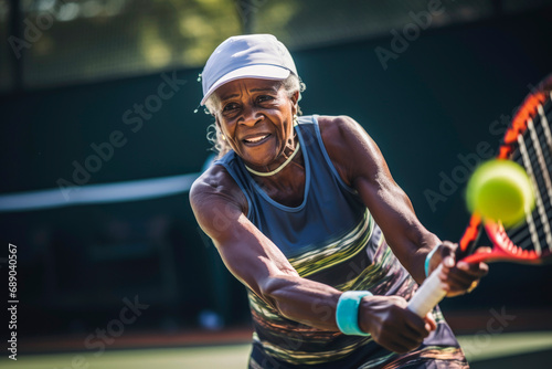 Generative AI illustration of Black old man playing tennis