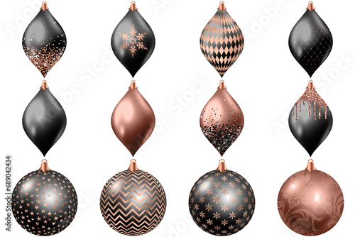 Black and Rose Gold Christmas Ornament Clipart