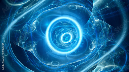 Blue glowing multidimensional circular energy in space