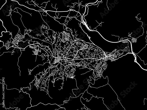 Vector road map of the city of Medea in Algeria with white roads on a black background.