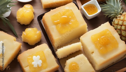 Pineapple cake is a sweet traditional Taiwanese pastry containing butter, flour, egg, sugar, and pineapple jam.