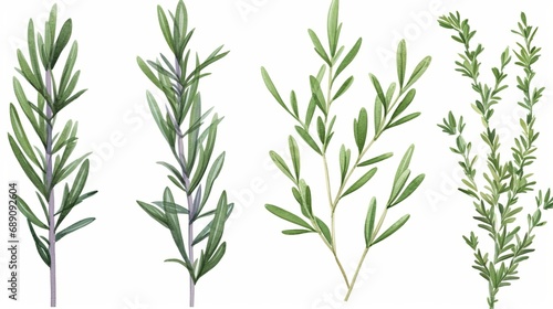 Set of watercolor green leaves rosemary. Collection botanical isolated on white background suitable for Wedding Invitation, save the date, thank you or greeting card, Generative AI