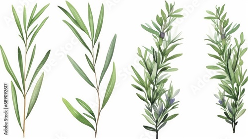 Set of watercolor green leaves rosemary. Collection botanical isolated on white background suitable for Wedding Invitation, save the date, thank you or greeting card, Generative AI