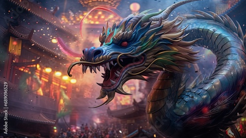 Scenes of dragons participating in various global festivals, showcasing the mythical creatures as symbols of unity and celebration in 2024