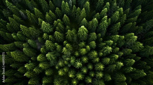 ariel view of pine tree forest. Generative AI
