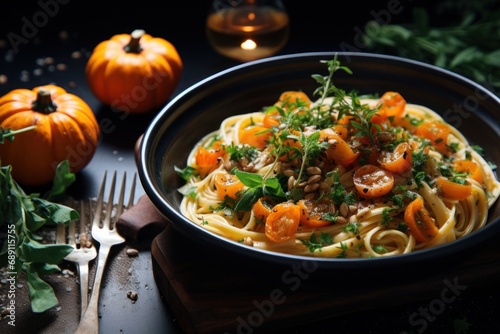 Pasta with roasted Hokkaido pumpkin