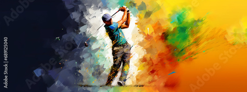 Golf sport golfer man swing action splash painting banner