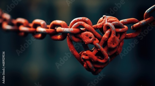 Closeup red heart shaped chain on a dark background