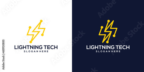 Lightning logo design template with technology models style design graphic vector illustration. Symbol, icon, creative.