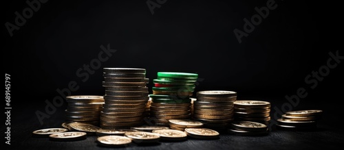 Italy experiencing economic downturn financial turmoil and currency devaluation Image of Italian flag surrounded by descending coins on black backdrop Copy space image Place for adding text or