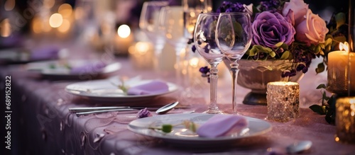 Luxurious wedding reception table setup Copy space image Place for adding text or design