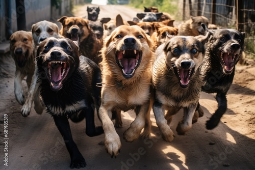Terrifying Stray Dog Pack Attack Captured With Loud Barking. Сoncept Wildlife Safari, Dramatic Sunsets, Majestic Landscapes, Adventure Travel, Serene Beaches
