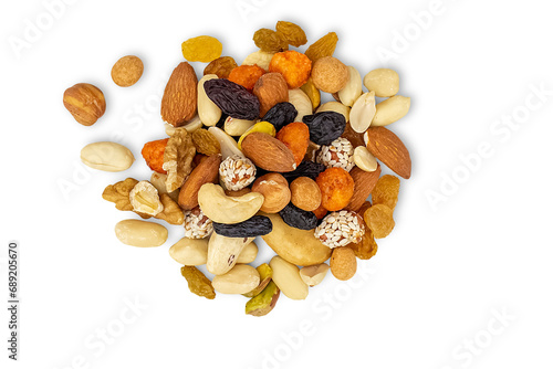 Assorted nuts and raisins. Isolated on transparent background.