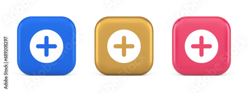 Plus add button mathematical addition symbol 3d realistic icon
