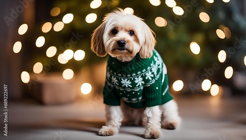 schnauzer puppy in green sweter