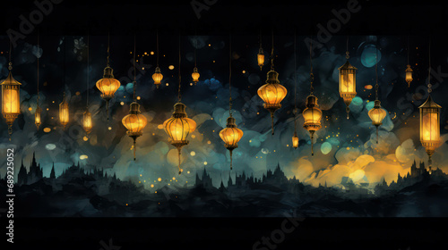 Lantern night celebration background design light festival greeting illustration art background religion lamp