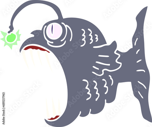 flat color illustration cartoon lantern fish