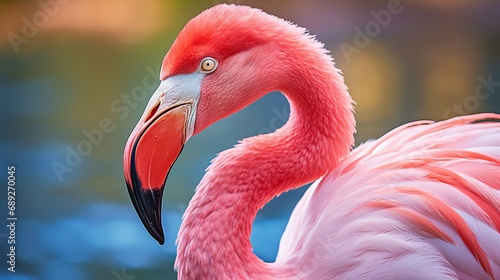 A close-up of a pink flamingo bird.