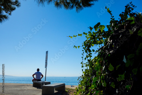 Man on Bench at Will Rogers State Beach