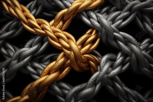 A picture of a gold and silver chain linked together. This versatile image can be used to represent connection, unity, or the blending of different elements
