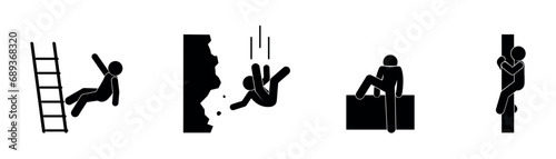 stick figure man icon, human silhouette, people at work, man falling