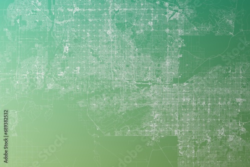 Map of the streets of Phoenix (Arizona, USA) made with white lines on yellowish green gradient background. Top view. 3d render, illustration