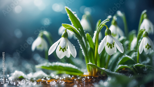 beautiful spring flowers snowdrops close up