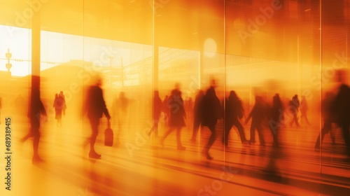 Blurry silhouettes of people in a hurry. Busy lifestyle concept