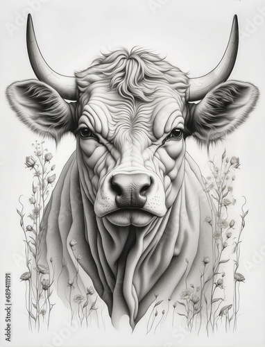cattle, bull, animal, drawing