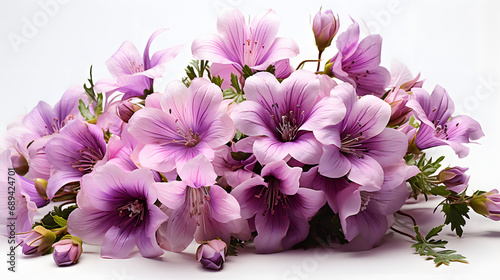 Purple campanula flowers in a floral arrangement isolated on background