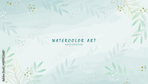 abstract background with watercolor golden willow leaves. Watercolor vector frame with green leaves. summer, spring background vector.