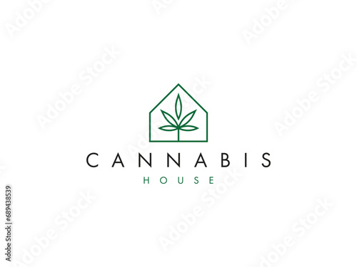 cannabis leaf hemp greenhouse line logo design
