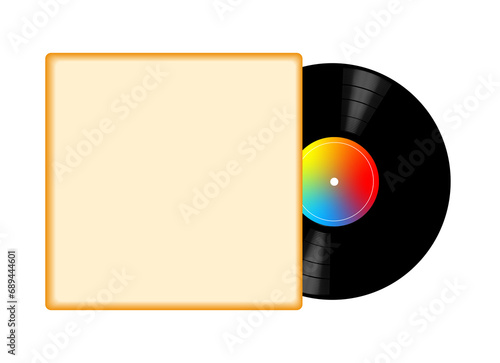黄色のケースから半分ほど出ているレコード盤のイラスト