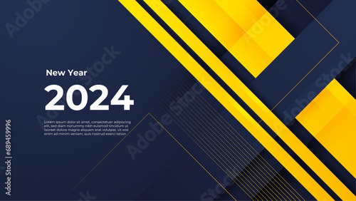 Blue and yellow vector stylish 2024 new year banner