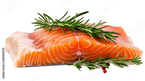 Raw salmon fillet with rosemary Isolated on transparent PNG background, Generative ai