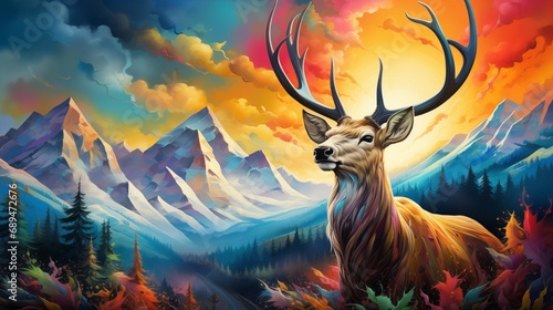 deer in the a lively and colorful portrayal of an animal in a digital art composition