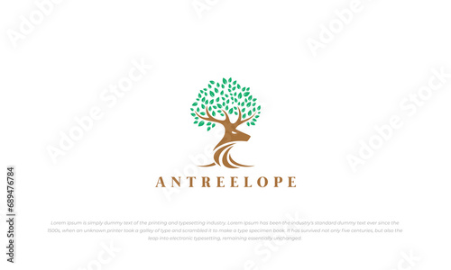 logo combination abstract antelope and tree