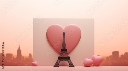 Paris skyline with the Eiffel Tower and a heart-shaped balloon, capturing the essence of romance in the city of love. Ideal for travel romance and Valentine's Day themes.