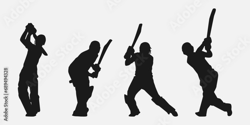 set of silhouettes of cricket athletes. isolated on white background. graphic vector illustration.