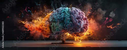 Human brain expolde illustrative style, fantasy idea concept.