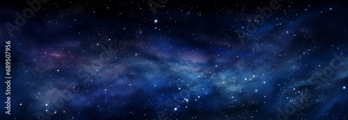 panoramic view of a star-filled galaxy in space with a nebulous glow