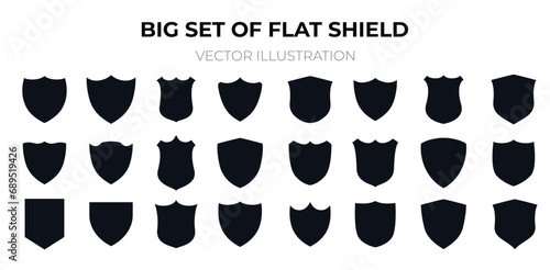 Big Set of Flat Shield. Collection of shield icons. Shields icons set. Set of shields on an isolated background. Protection. Different shields in black for your design