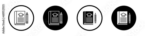 Thesis icon set. diploma academic book vector symbol in black filled and outlined style.
