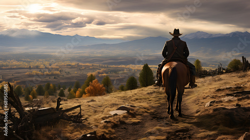 Cowboy in the Western era Riding in dry weather, western scenery
