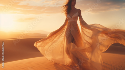 woman in the desert with a beautiful dress