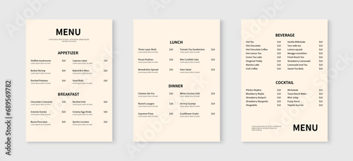 Elegant restaurant menu design template. Food and drink menu flyer layout design. Vector illustration