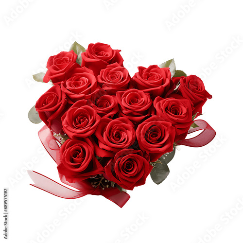 Ramo de rosas rojas con forma de corazón para el día de San Valentín con fondo transparente