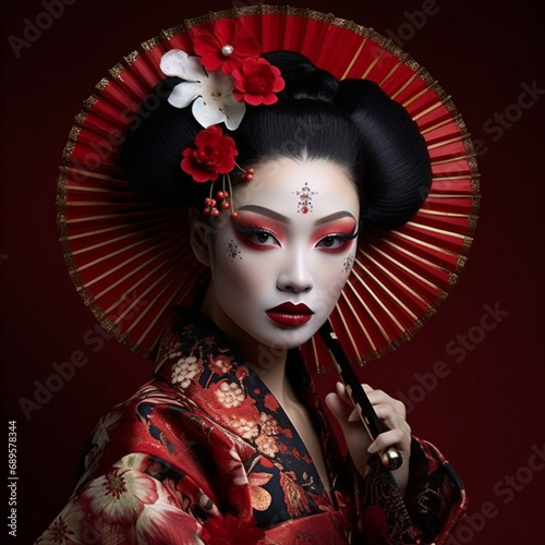 ritratto di donna giapponese con vestiti tipici