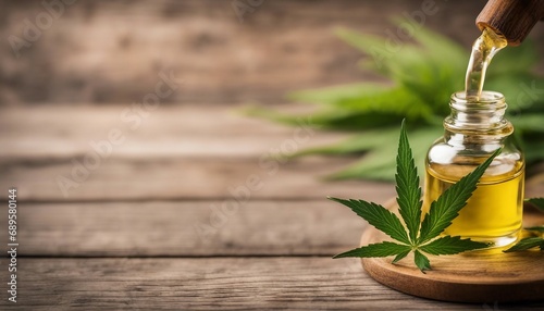 healthy cannabis oil cbd on wooden background